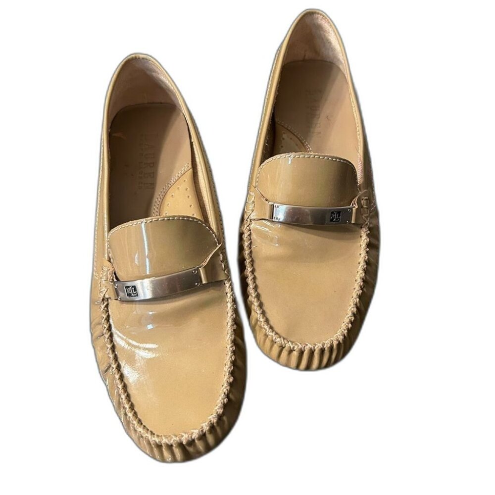 Ralph Lauren tan patent leather loafers W size 6.5